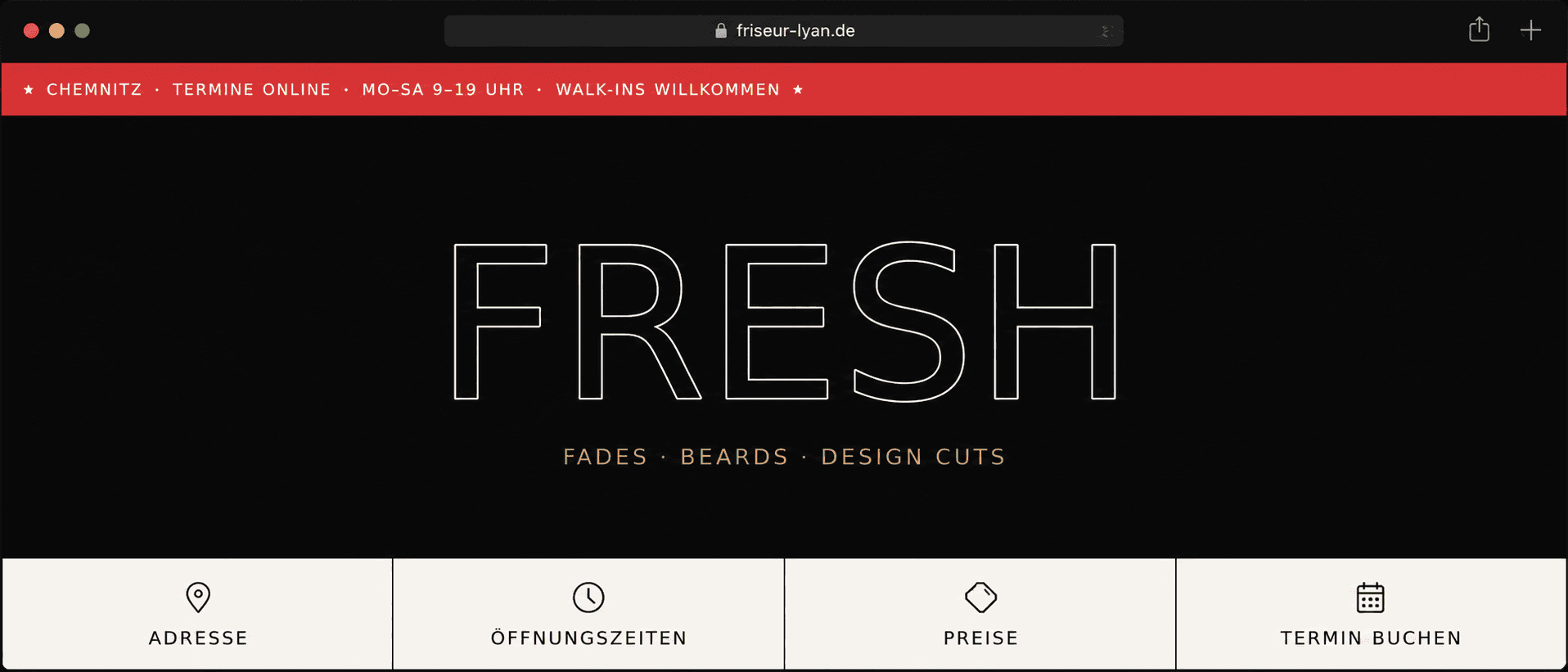 Modern barbershop website redesign for Friseur Lyan with a strong hero section and booking focus