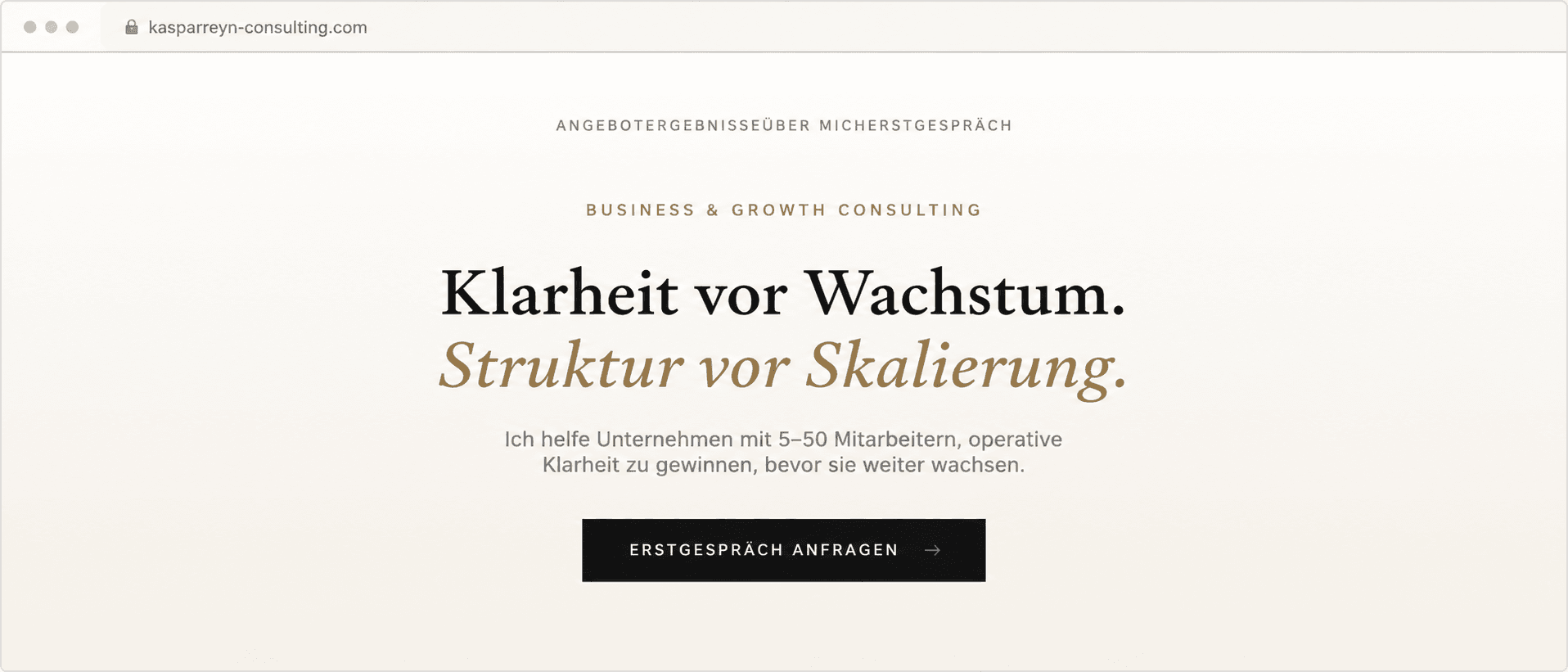 Minimal consulting website for Kaspar Reyn with clear positioning and a first-call CTA